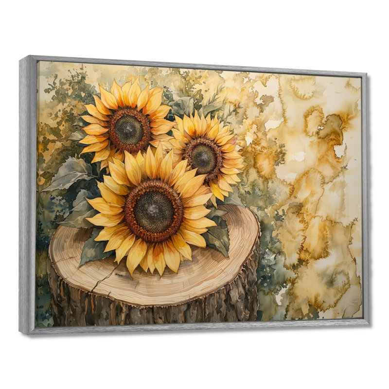 Doloritas tournesols fleurs sur un plateau en bois diapositive II - tournesols, art mural, H 16 po x l 32 po, Argent argent