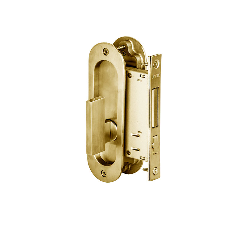 Serrure de porte à poche avec bouton ADA, Laiton satiné