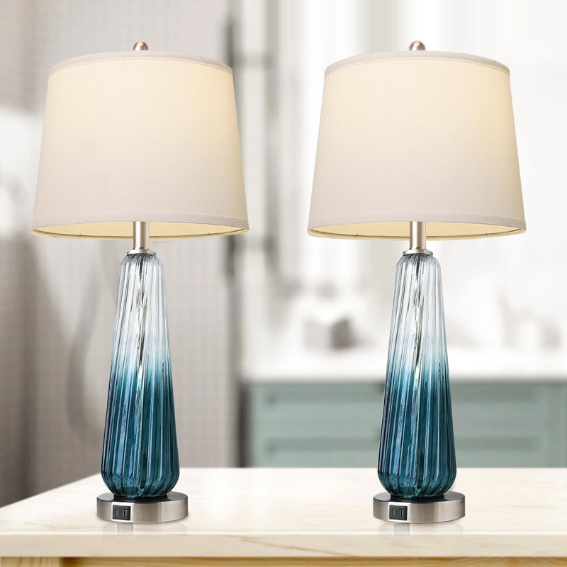 Ensemble de 2 lampes de table modernes en verre - commande tactile, ports USB, intensité variable à 3 voies