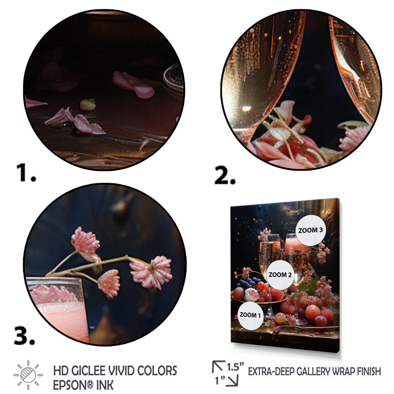 Impression sur toile rose champagne champagne I, Cadre flottant doré, H 32 po x l 24 po x P 1 po