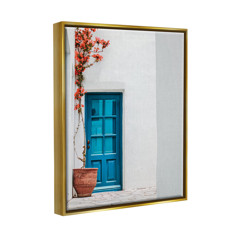 «Latitude Run® Blue Door In Grèce», art mural encadré par Erin Marie, H 21 po x l 17 po x P 1,7 po