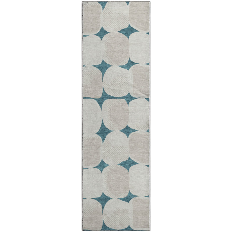 Premium Machine Washable Prisco Teal Rug, Runner 2'3" x 7'6"