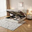 Grand lit plateforme tapissier avec rangement hydraulique en velours beige doux - aucun sommier nécessaire-1122326972