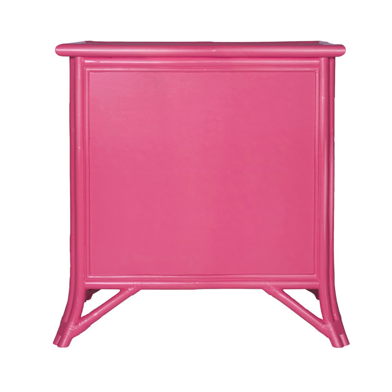 1 - Drawer Rattan Nightstand, Hot Pink