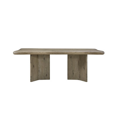 Rectangular Dining Table with Soft Curved Edge & Double Pedestal Base, Rustic Dining Table
