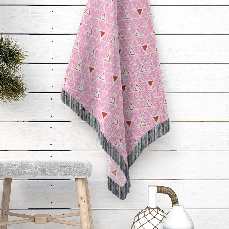 Hand Woven Throw Blanket, 52" W x 37" L, Pink/Red