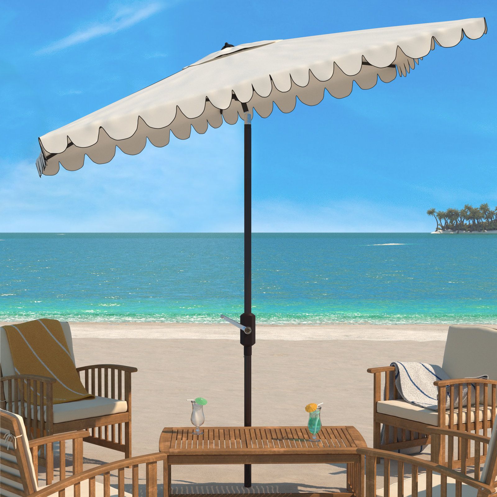 Teo 9.8' Market Umbrella, Brown, White/Black