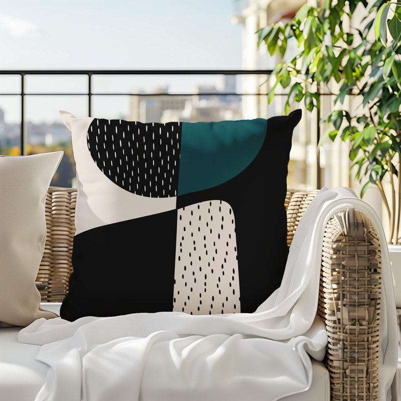 Coussin carré intérieur / extérieur pia, H 19 po x l 19 po, Émeraude / noir / blanc cassé