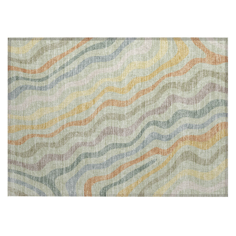 Machine Washable Indoor/Outdoor Chantille ACN2570 Abstract Rug, 1'8" x 2'6", Celery