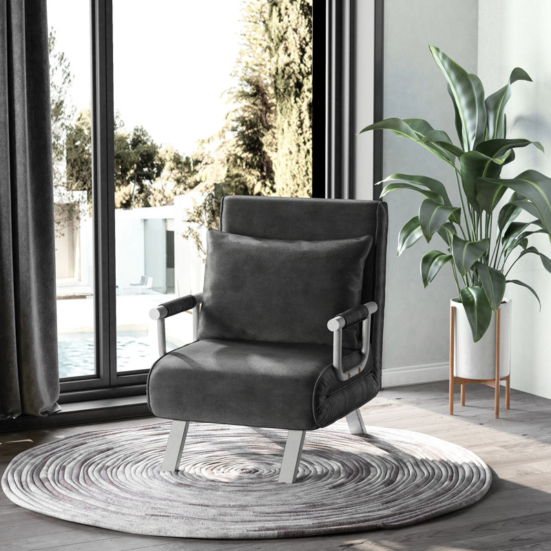 Fauteuil-lit réglable à 5 positions gris foncé avec coussin et structure en acier par convertible et support