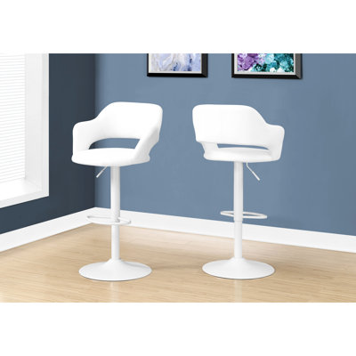 Tabouret de bar pivotant réglable, base en métal blanc et siège de comptoir rembourré d'aspect cuir