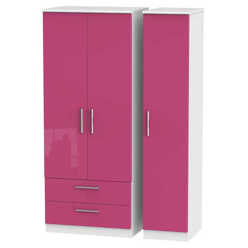 Yvette 3 Door Manufactured Wood Wardrobe, Black, 182.5 cm H x 111 cm W x 53 cm D