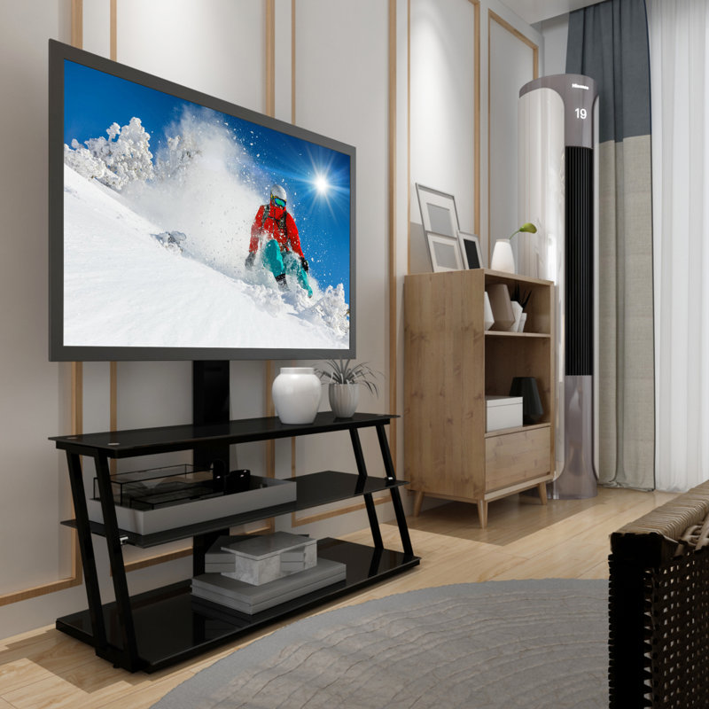 Meuble télé ajustable en verre noir convenant à des téléviseurs de 32 à 65 pouces avec hauteur de gestion des câbles dissimulée pour des présentoirs et un look élégant