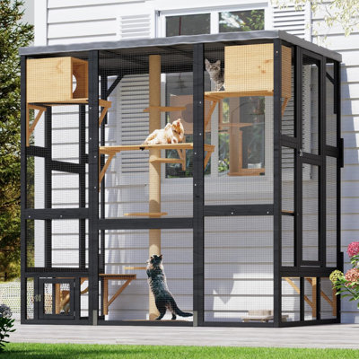 Large Catio Outdoor Cat Enclosure, Wall-mounted Window Catio With Cats House, Multi-level Platform, Scratching Post