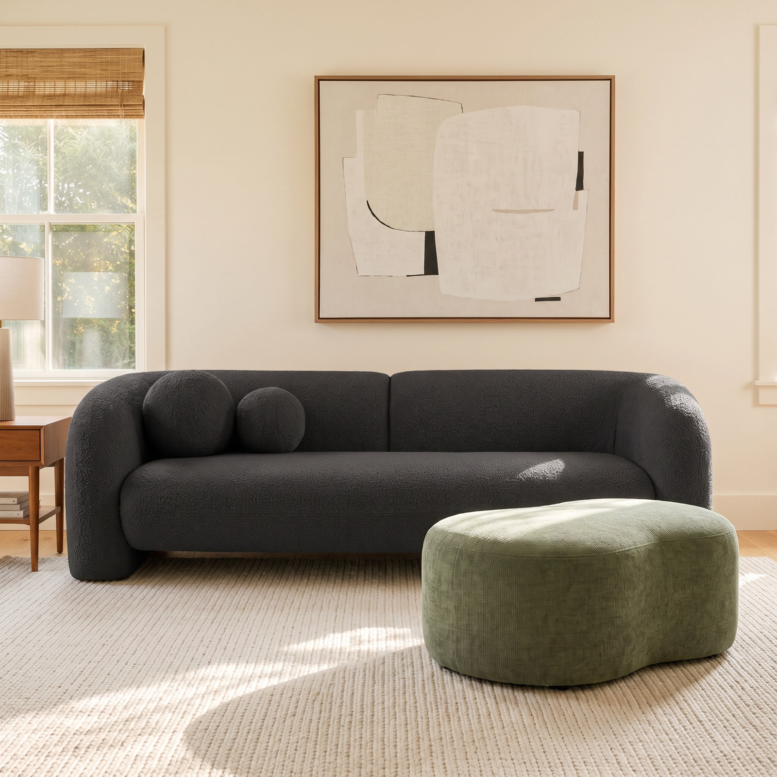 Emory 89" Sofa, Black Boucle Fabric