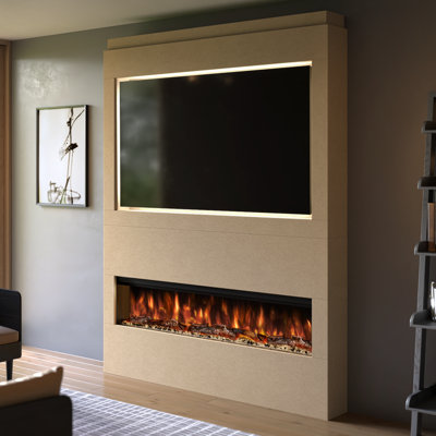  Pre-Built Media Wall Package 17 | Includes 60-inch Spectrum Series 3-Sided Electric Fireplace | TV Feature Wall with LED Flame Effect | Made in the UK