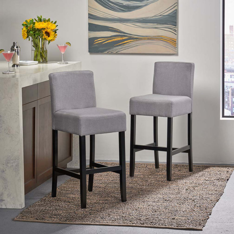 Fabric Barstool with Solid Wood Frame, Light Gray