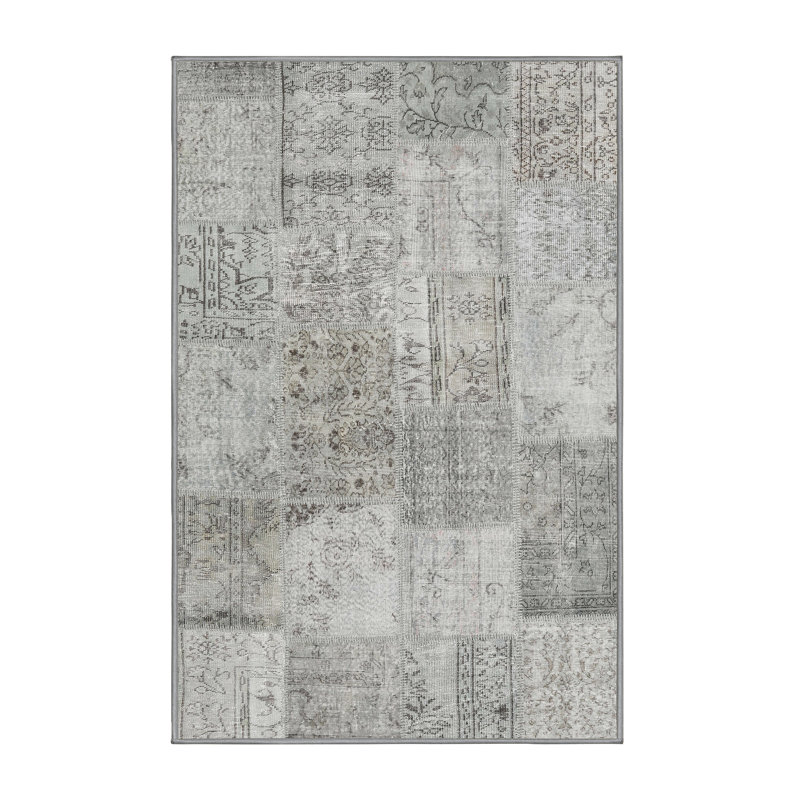 Tapis contemporain gris / beige, Rectangle 5 pi x 7 pi