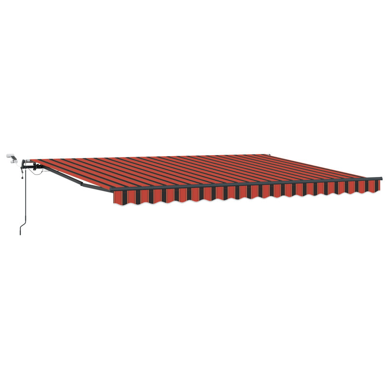 Ebern Designs Polyester Cover Retractable Patio Awning, Orange/Brown Striped, 450 cm W x 350 cm D