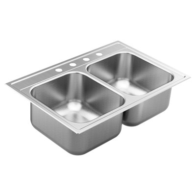 1800 Series Stainless Steel 33" L x 22" W Double Basin Drop-In Kitchen Sink