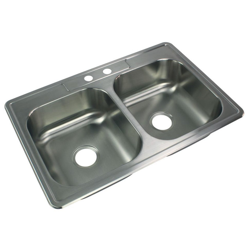 33'' L Double Bowl Stainless Steel Kitchen Sink, 2--Hole