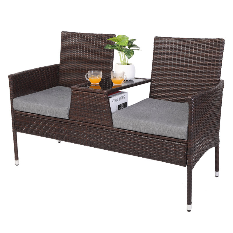 Banc tête-à-tête Bahri Rattan, Gris