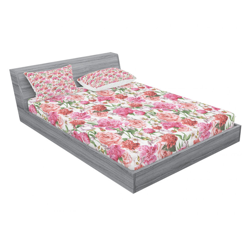 Microfiber Floral Sheet Set, Full Sheet Set + Fitted Sheet + 2 Pillowcases, Gray Floral