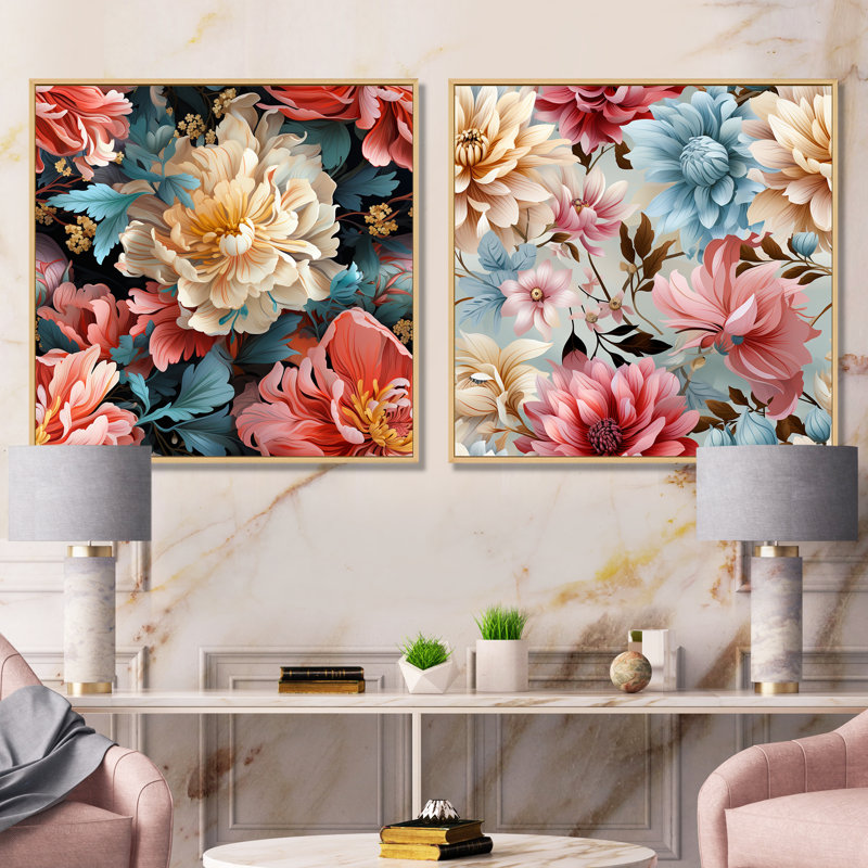 Bouvet - Ensemble de 2 reproductions d'art sur toile florales, H 16 po x l 33 po x P 1 po, Cadre flottant brun