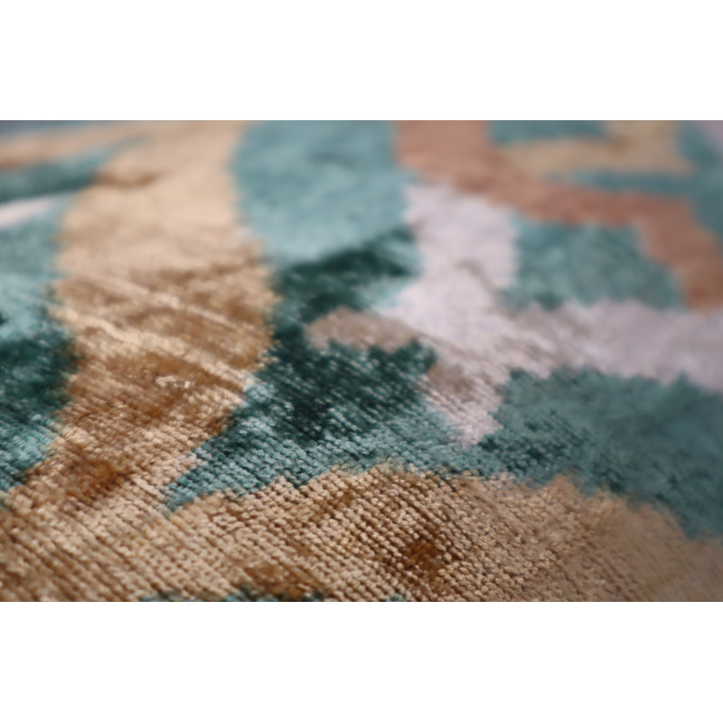 Velvet Lumbar Pillow Cover & Insert, Green/Beige/Teal Geometric 3