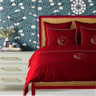 Monogram 400TC Cotton Small Scallop Embroidery Duvet Cover Set