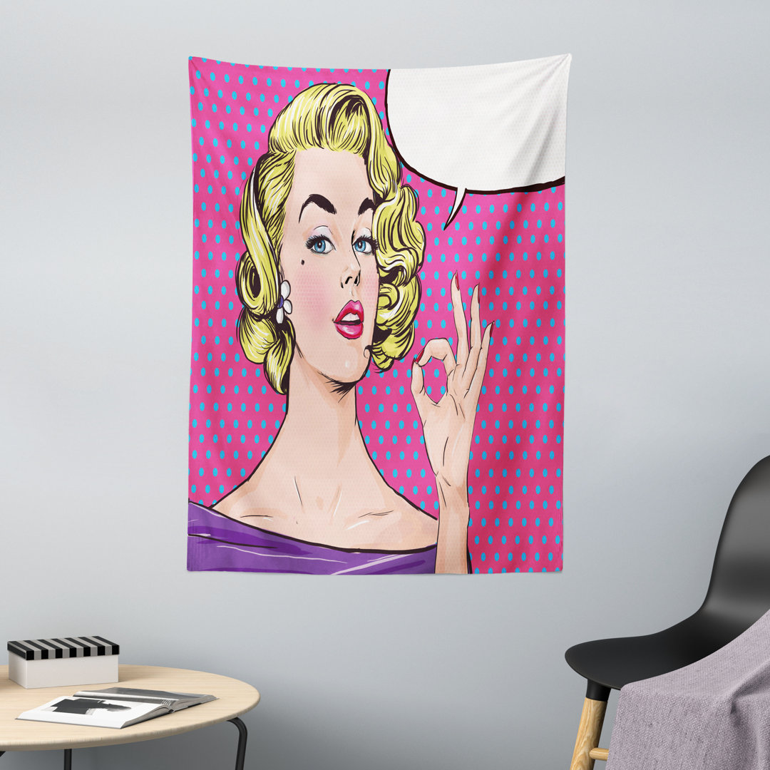 Wandteppich, Pop-Art-Frau OK-Zeichen, Pop Art, Mehrfarbig