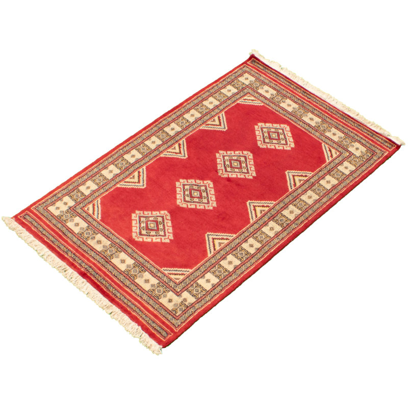 Tapis décoratif en laine de conception unique en laine rouge de 3 pi 1 po X 4 pi 11 po noué à la main New Age