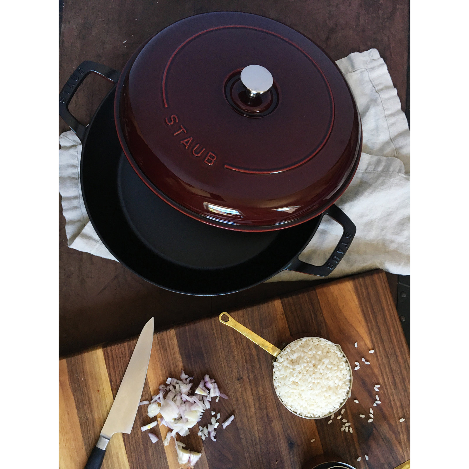 Staub Cast Iron Braiser, Dutch Oven, 3.5-Quart, Serves 3-4, Grenadine