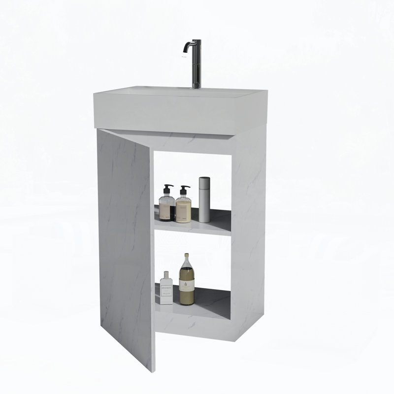 Meuble-lavabo de 20 po avec lavabo, Marbre blanc