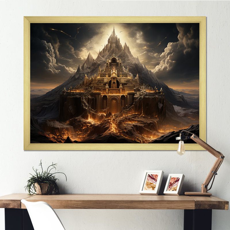 Judaïsme, Mont Moriah, sommet sacré, mystère clair de lune II sur toile, Cadre doré simple, H 24 po x l 32 po x P 1 po