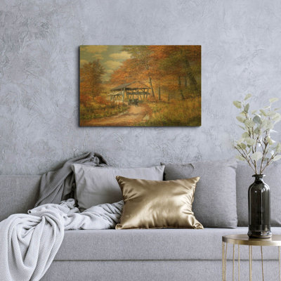 « Pont couvert » de Bill Makinson, tableau mural en métal doré, 91,4 cm x 61 cm