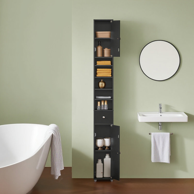 Munford Freestanding 20cm W Linen Cabinet, Black