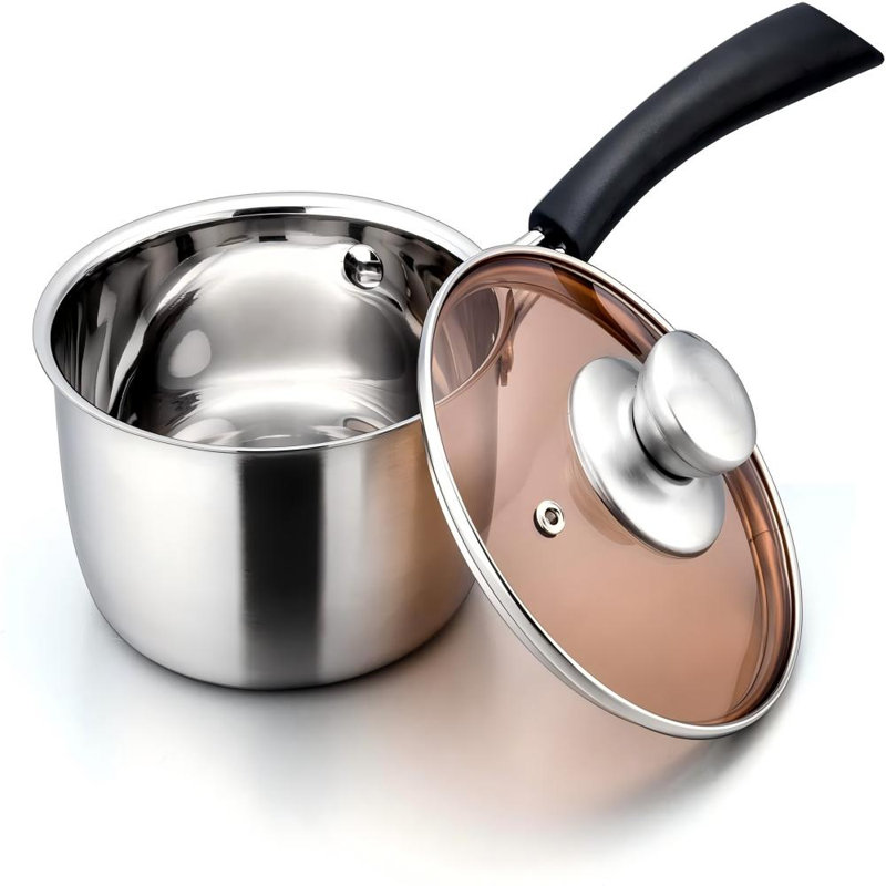 Casserole de 1 pte avec couvercle, petite casserole en acier inoxydable pour la cuisson