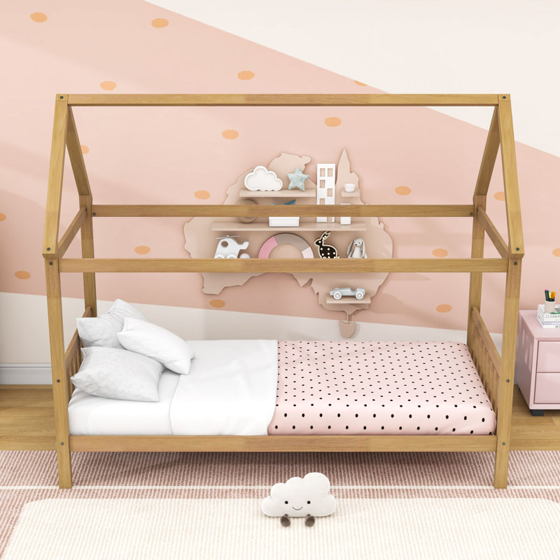 Twin Wood House Bed With Underbed Space, White Oak