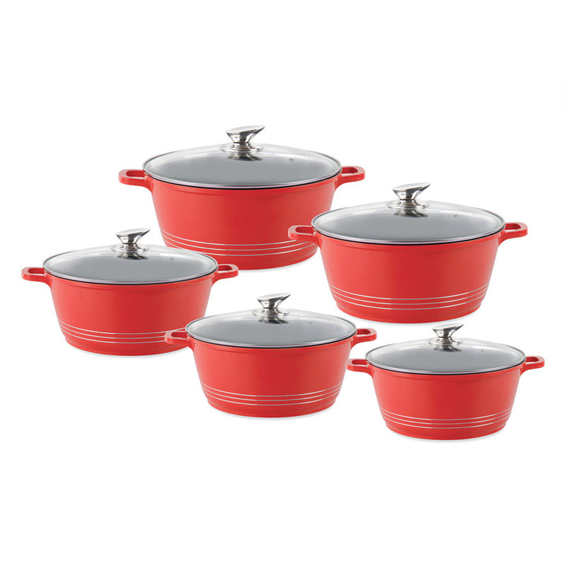 Durane 5 - Piece Non-Stick Aluminum Cookware Set, Red
