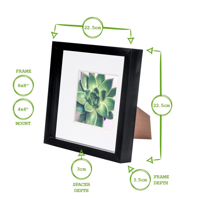 Nicola Spring - 3D Box Photo Frames - Mount, 22.5cm H x 22.5cm W x 3.5cm D, White/White
