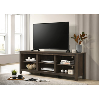 Tv Stand With Cable Management And Open Shelves, 70 - 79 Inch, Dark Dusty Brown, Particle Board, Adjustable Multiple Legs, 6 Cutouts, 2.75" Leg Height, 0.59" Table Top Thickness, 21"W X 10.5"D 7"H