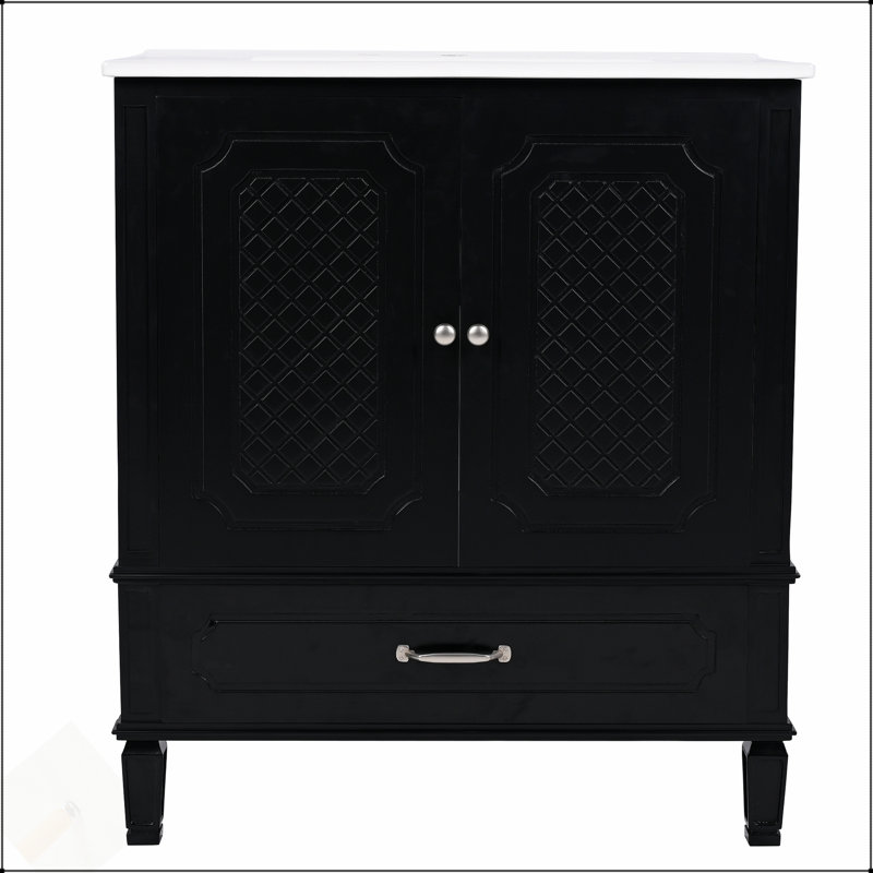Meuble-lavabo de style rétro 30 po avec lavabo, rangement multifonctionnel et porte à fermeture en douceur, Noir
