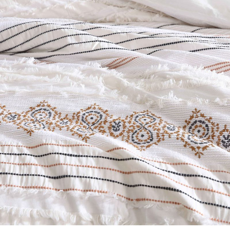 Ensemble d'édredon 5 pièces Jela, taies décoratives, rayures jacquard blanches