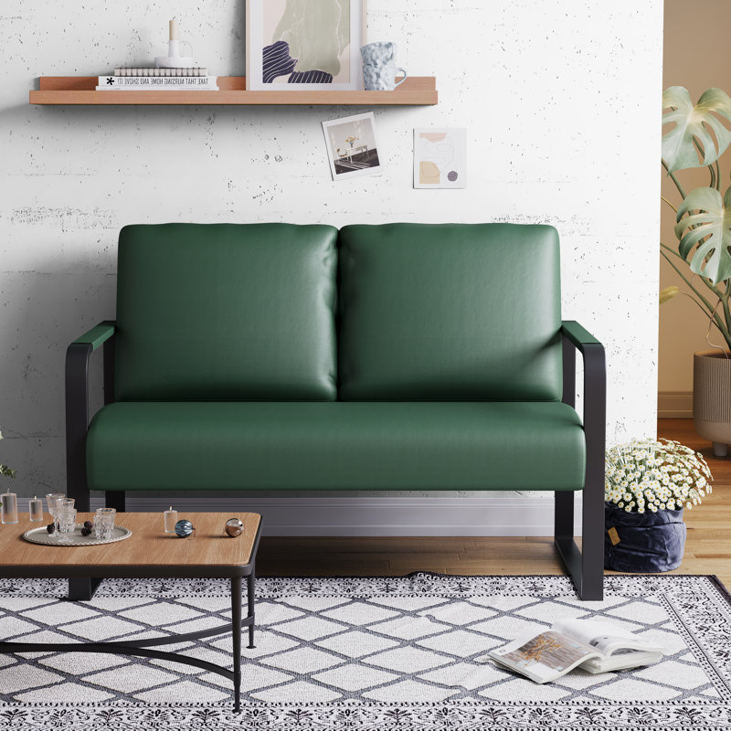 Azita 49'' Faux Leather Loveseat, Green, Black