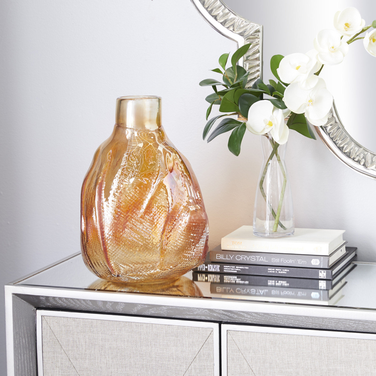 Isela Glass Table Vase, Gold, 13.85" H x 9.15" W x 9.50" D