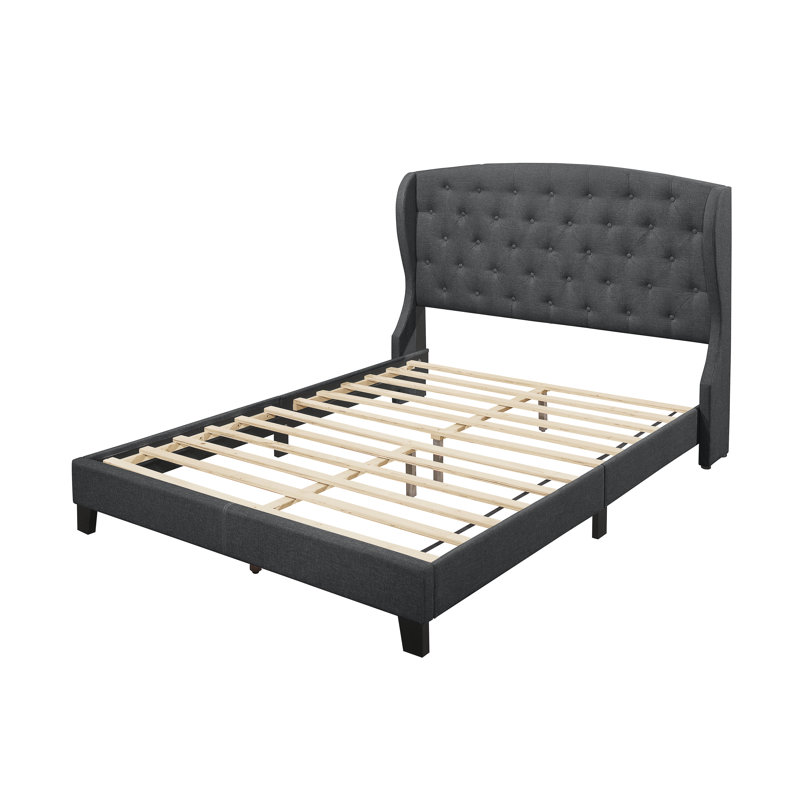 Charcoal Gray Queen Linen Upholstered Storage Bed with Tufted Headboard