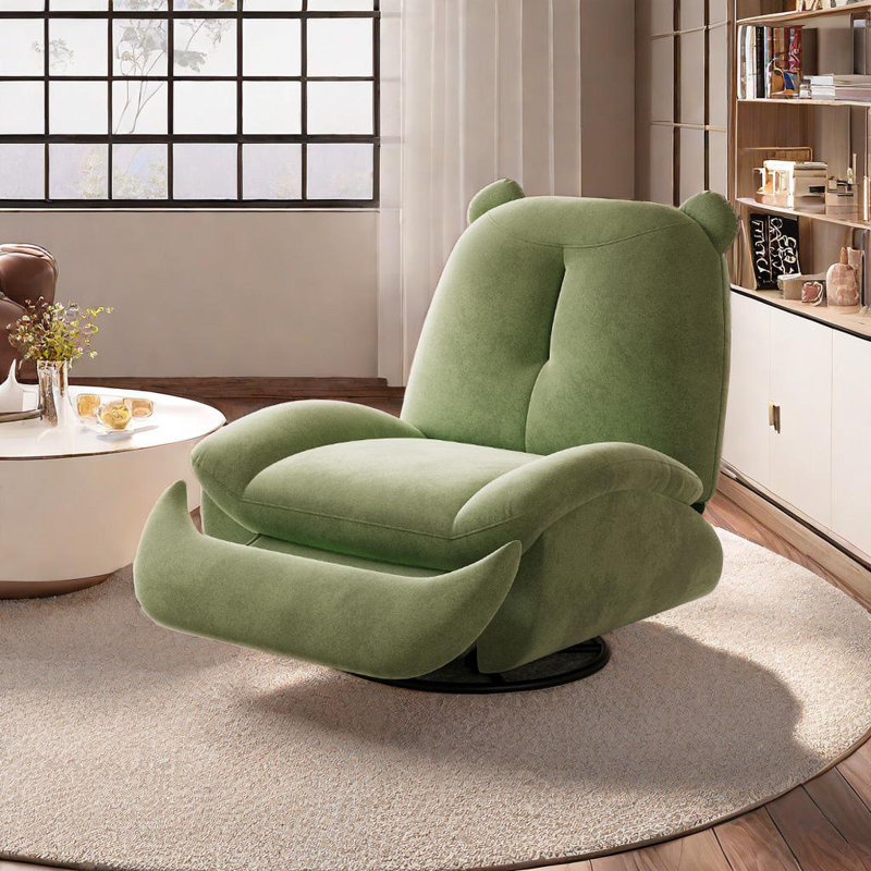 High Elastic Foam Recliner With Carbon Steel Frame Upholstered Swivel Recliner, Light Gray