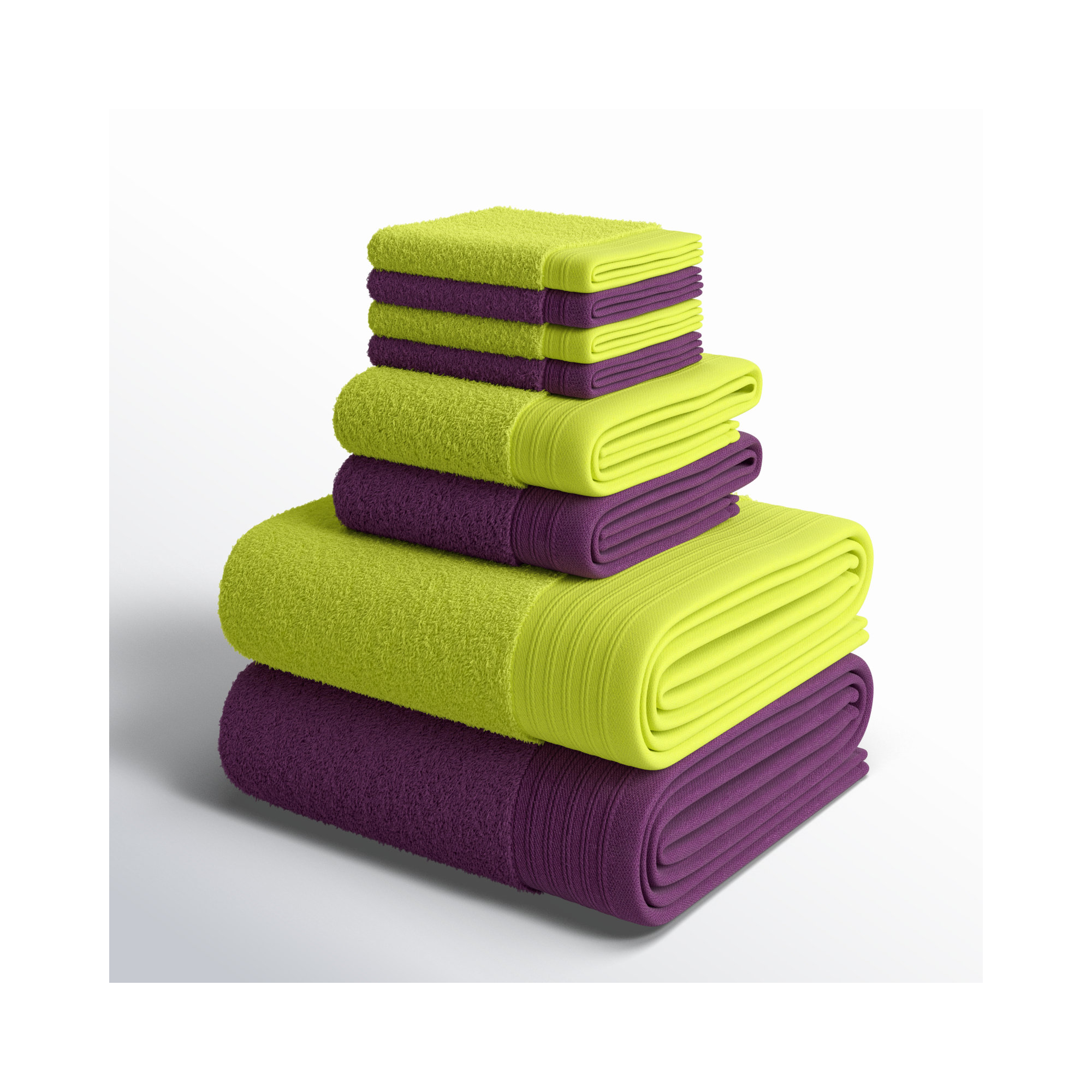 Doncia 8 Piece 100% Cotton Towel Set, Apple Green/Plum
