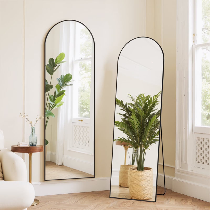 Mirror Full Length, Arched Full Body Mirror With Stand Aluminum Alloy Frame & Shatter-Proof Glass, Free Standing Leaning Floor Mirror Hanging Wall Mounted For Bedroom Cloakroom